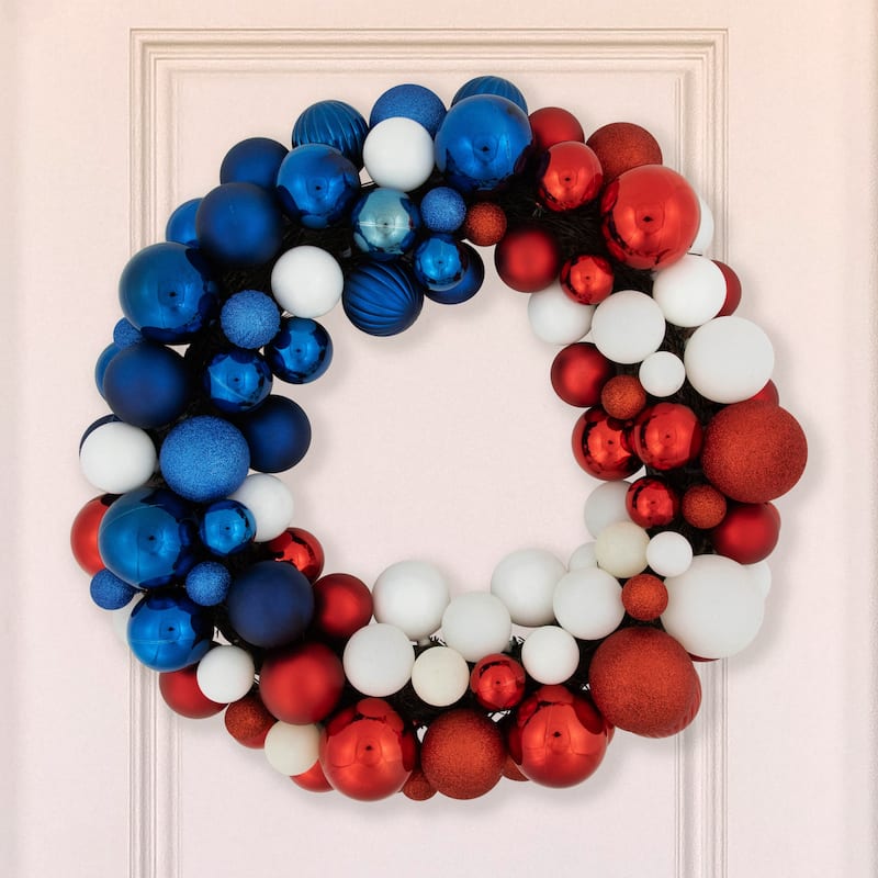 3-Finish Patriotic Ornament Wreath - 22" - Red, White and Blue
