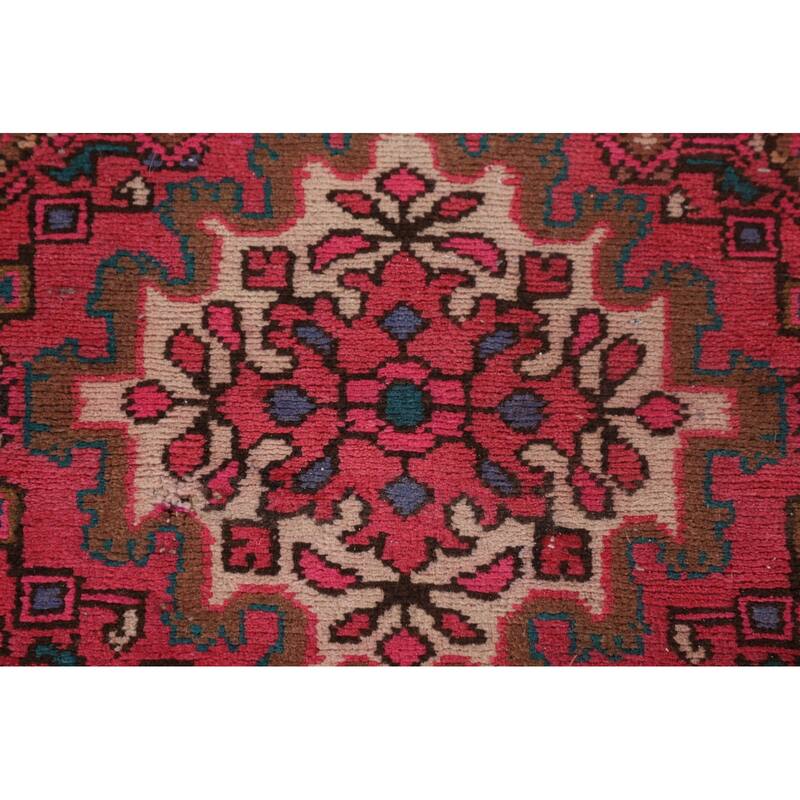 Fuchsia Hamedan Persian Vintage Runner Rug Handmade Wool Carpet - 2'7"x 9'10"