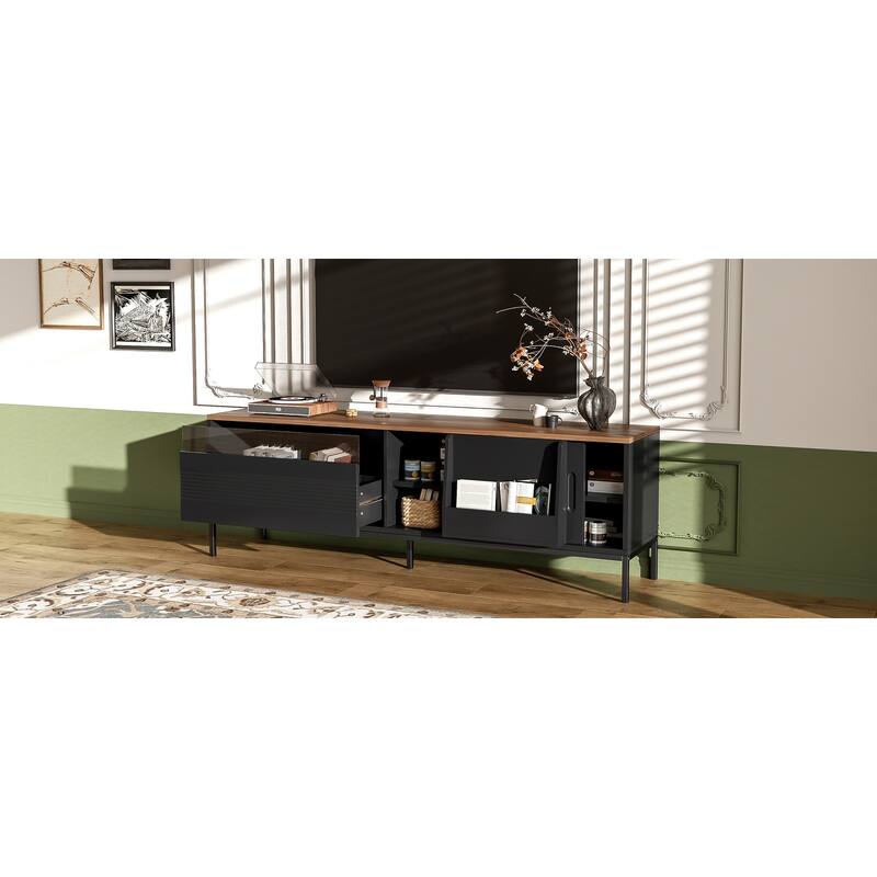 70.8" Modern TV Stand for TVs up to 75 Inches, Entertainment Center with Storage Space, Sliding Doors, Adjustable Shelves