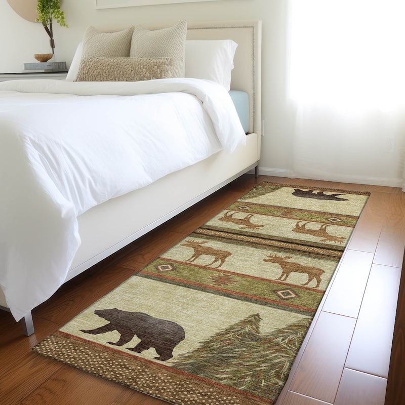 Premium Washable Super Soft Bear Moose Lodge Mayfield Rug - Multi - 2' 3" x 7' 6" - Runner