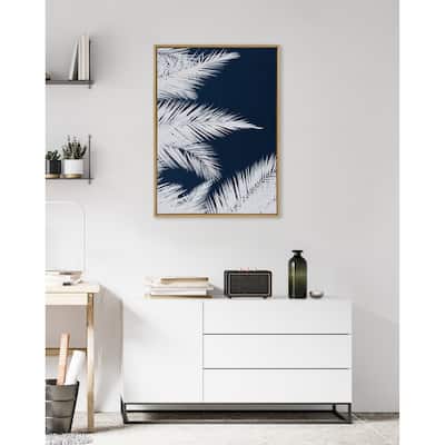 Kate and Laurel Sylvie Palm Cyanotype 1 Framed Canvas by Alicia Bock