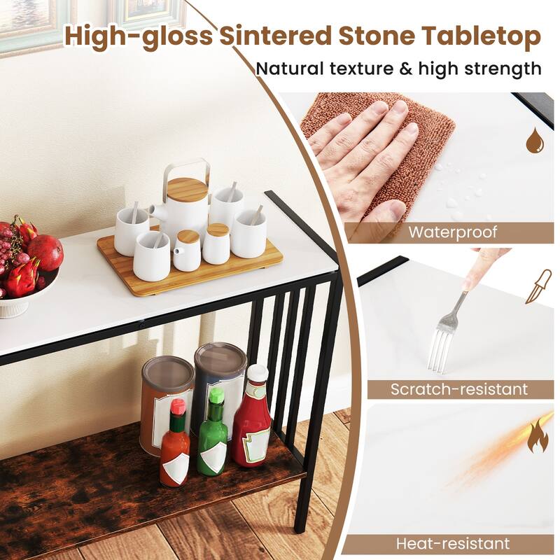 36 Inch 2-Tier Narrow Console Table with Sintered Stone Top and Metal Frame for Entry or Living Room - 36" x 12" x 30"