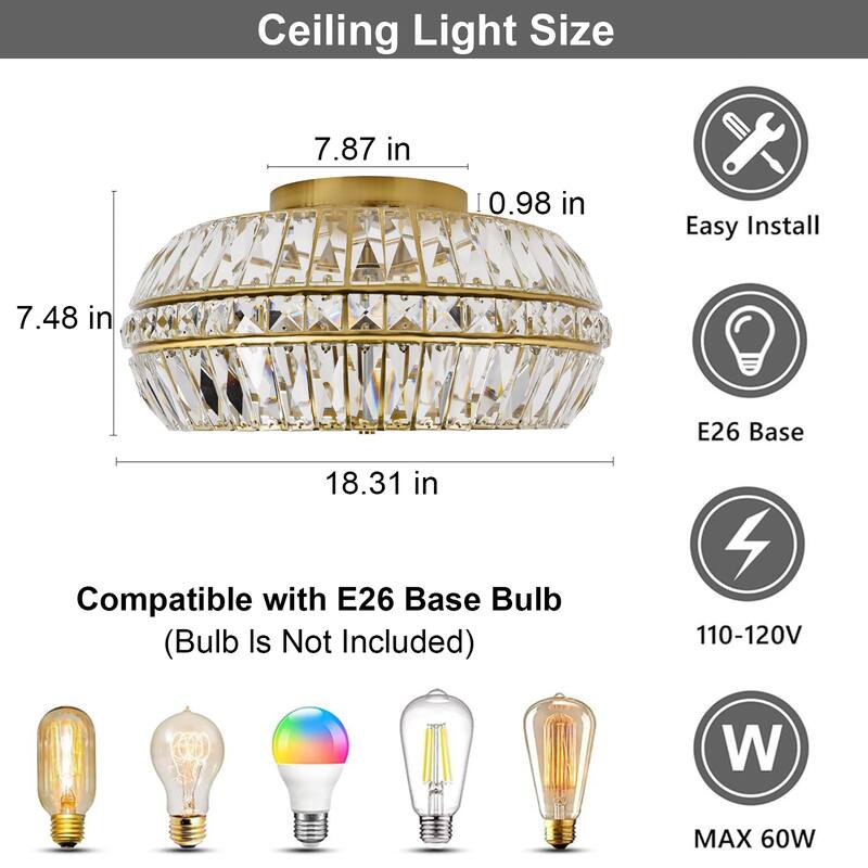 3-Light 18.31" Crystal Flush Mount Ceiling Light