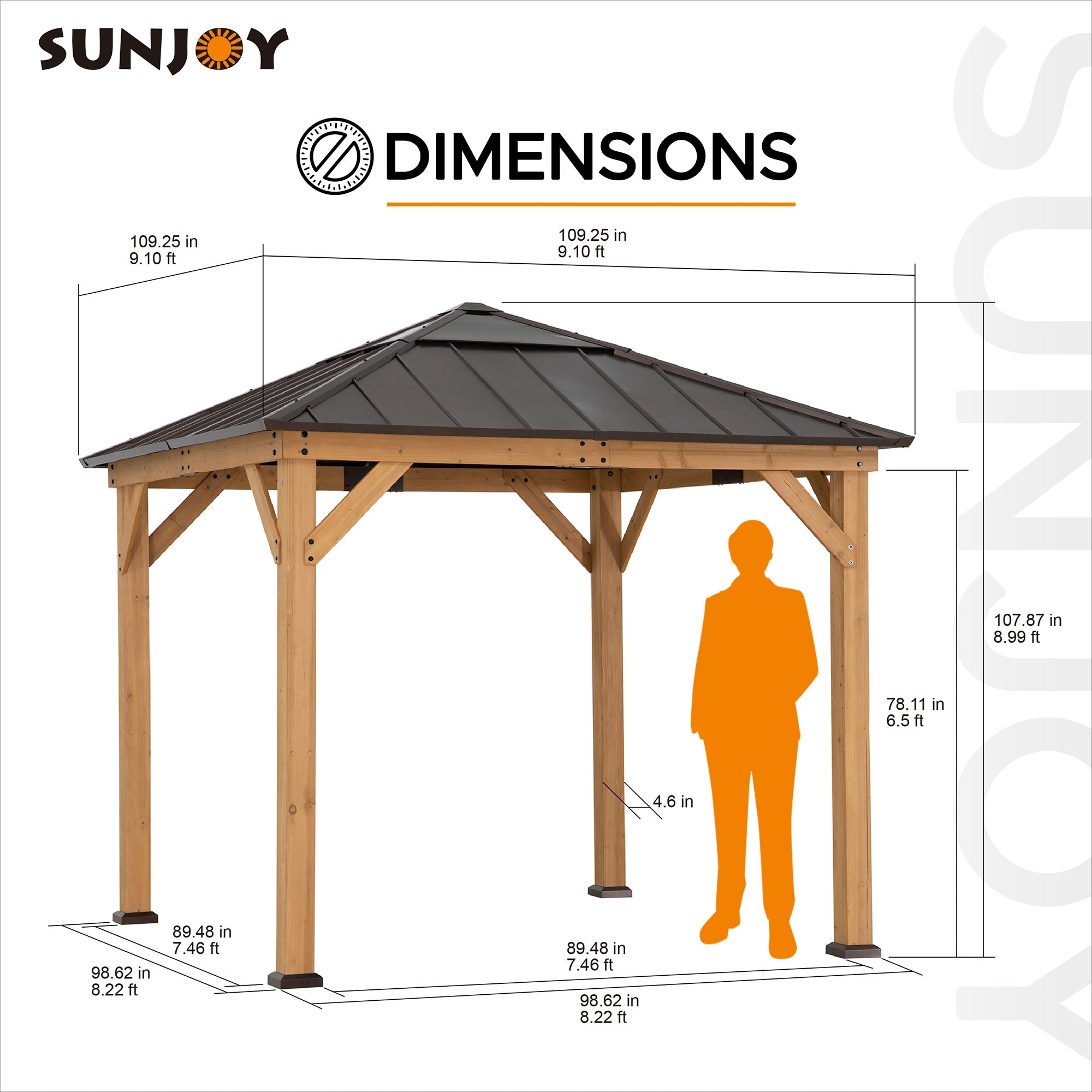 Sunjoy 9 x 9 ft Cedar Framed Wooden Outdoor Patio Gazebo - On Sale