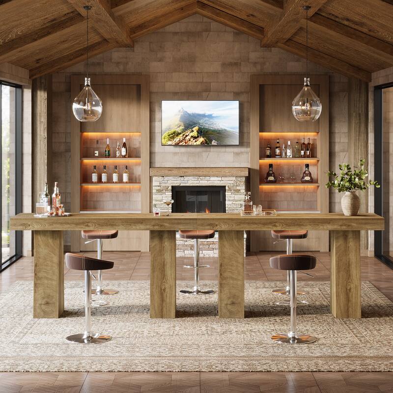 63-Inch Bar Table, Wood Counter Height Pub Table, Rectangular Home Bar for Kitchen, Dining/Living Room