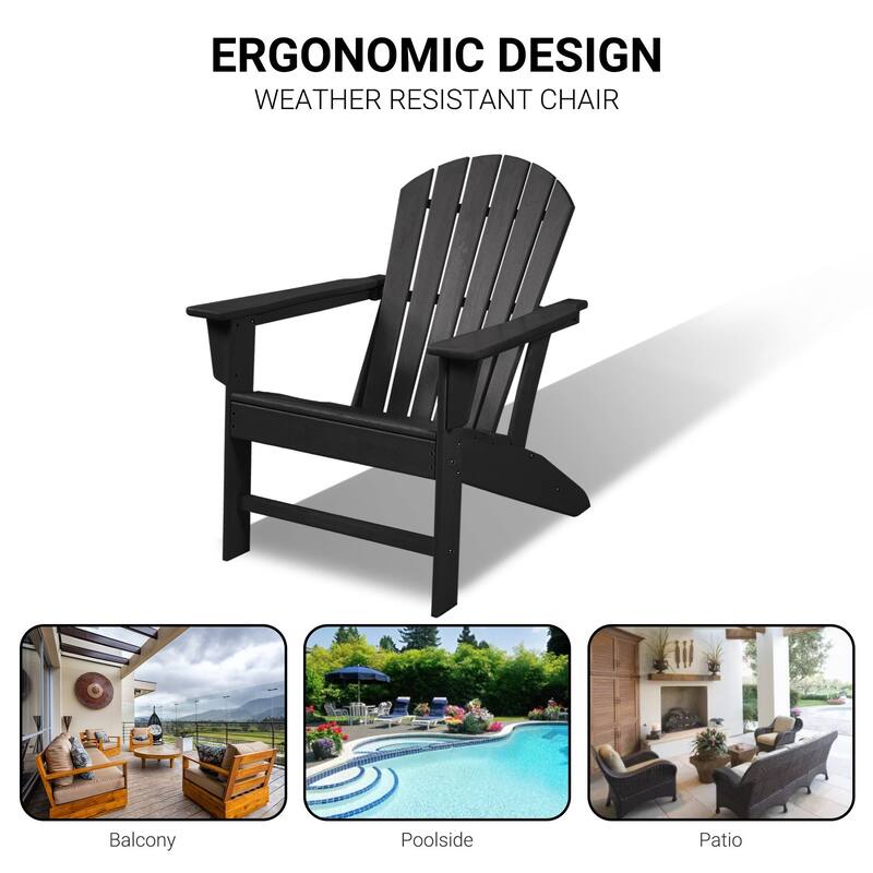 Outdoor Composite Classic Adirondack Chair, All-Weather Resistant Deck Lounge Chair with Ergonomic Design