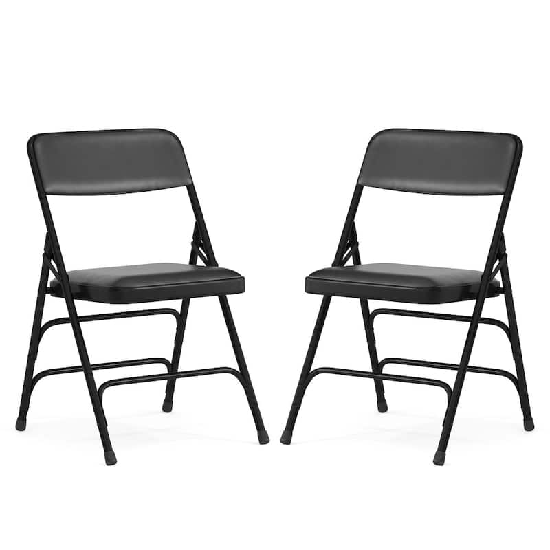 Set of 2 Metal Folding Chairs with Padded Seats - Black Vinyl/Black Frame