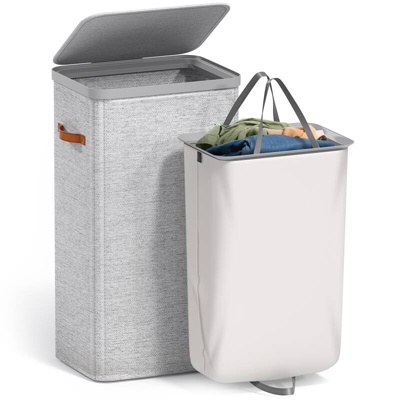 Sorbus 1-Compartment Laundry Basket with Removable Laundry Bag, Durable Organizer for Bathroom - 16.5" W x 12.5" D x 29.5" H - Grey