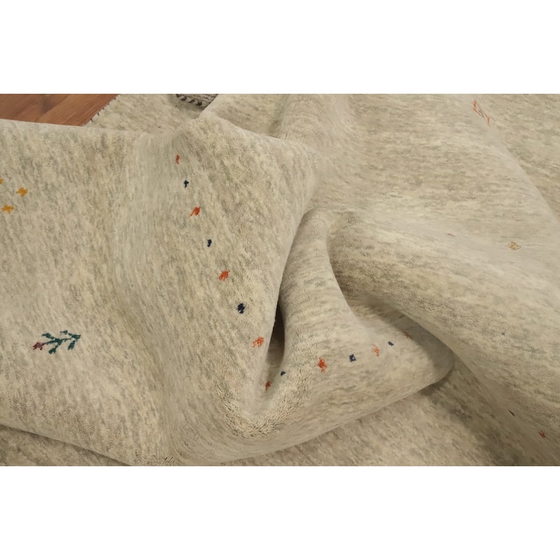 Hand Knotted Oriental 100% Wool Carpet Tribal Animal Pictorial Beige & Ivories Gabbeh Area Rug - 9' 9'' X 8' 3''