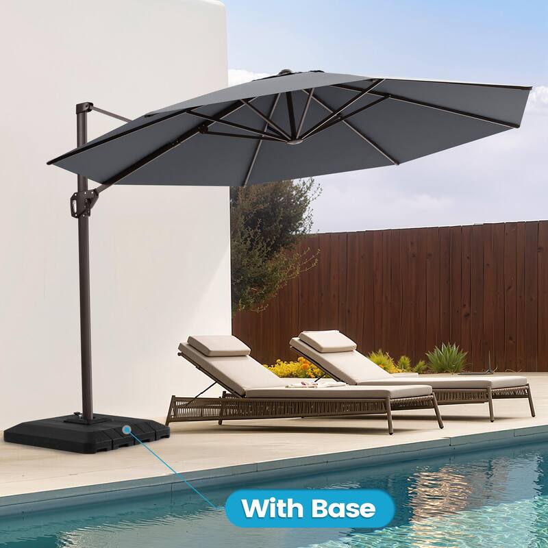 11 Ft Outdoor Patio Cantilever 360 Degree Rotation Offset Umbrella with 4-Piece Fillable Weighted Base