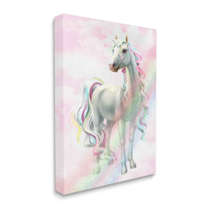 Stupell Unicorn Rainbow Clouds Pink Children's Dream Fantasy Canvas Wall Art