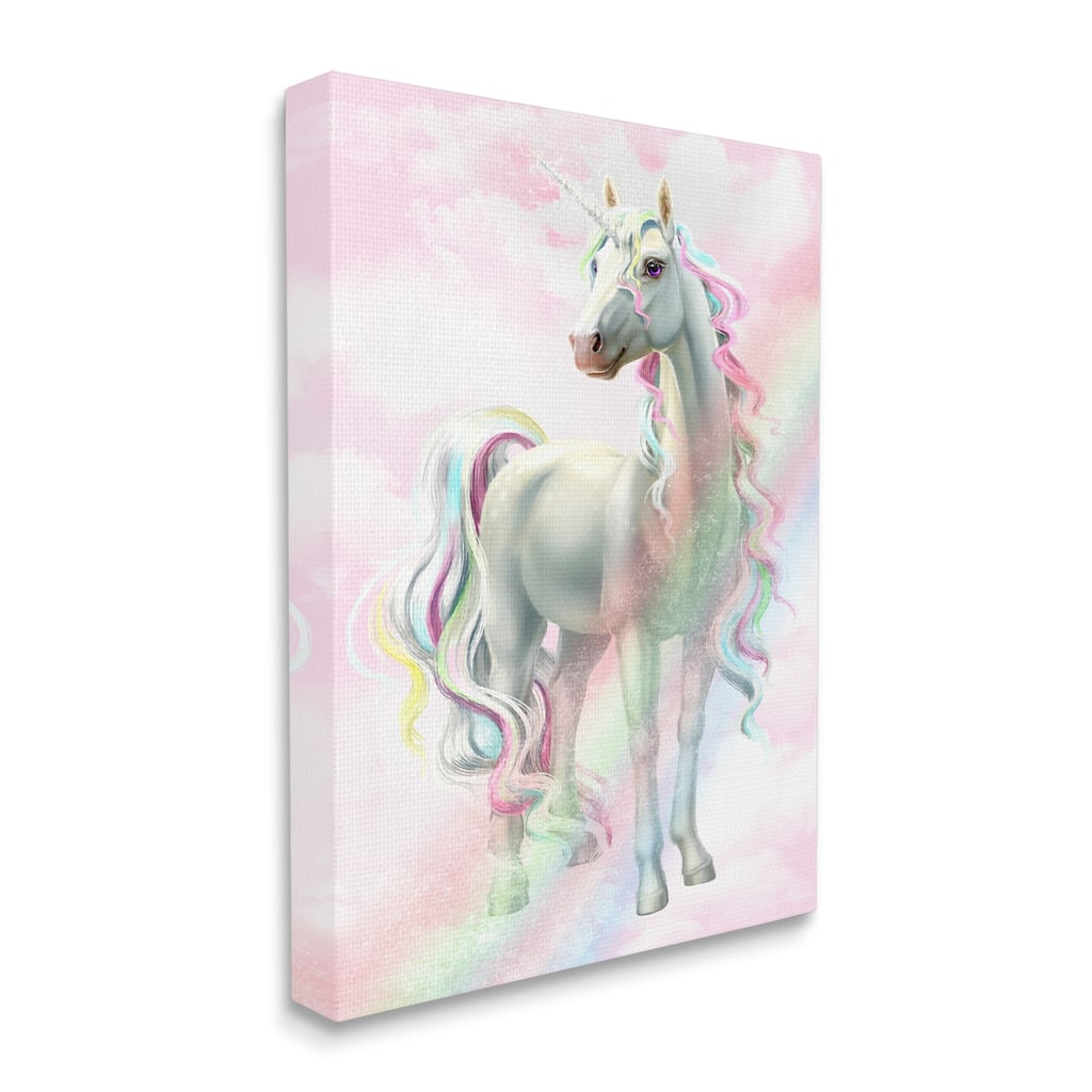 Stupell Unicorn Rainbow Clouds Pink Children's Dream Fantasy Canvas Wall Art