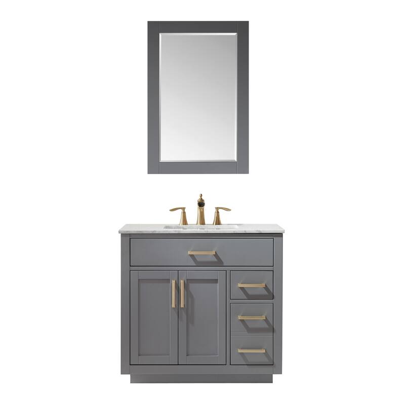 Altair Ivy Single Bathroom Vanity Set and Carrara White Countertop with Mirror