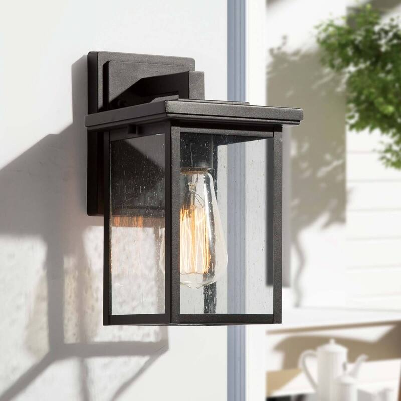 Modern Farmhouse Black 1-Light Outdoor Wall Sconce Glass Patio Lantern - 6" L x 7" W x 10.5" H - Square