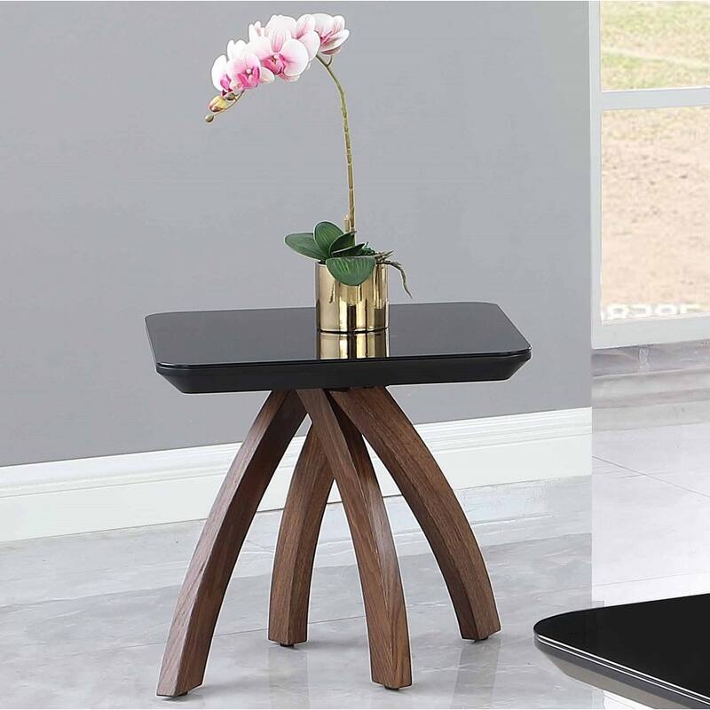 Somette Emerson Modern Black Glass Lamp Table