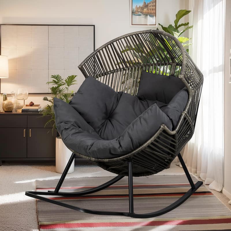 Futzca Wicker rocking egg chair (with cushions)