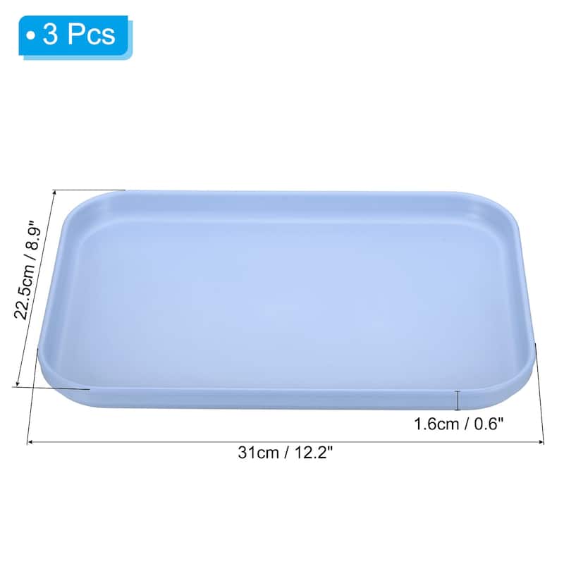 3Pcs Plastic Fast Food Serving Tray 12.2" x 8.9", Serving Platter - 12.2" x 8.9" - Light Blue