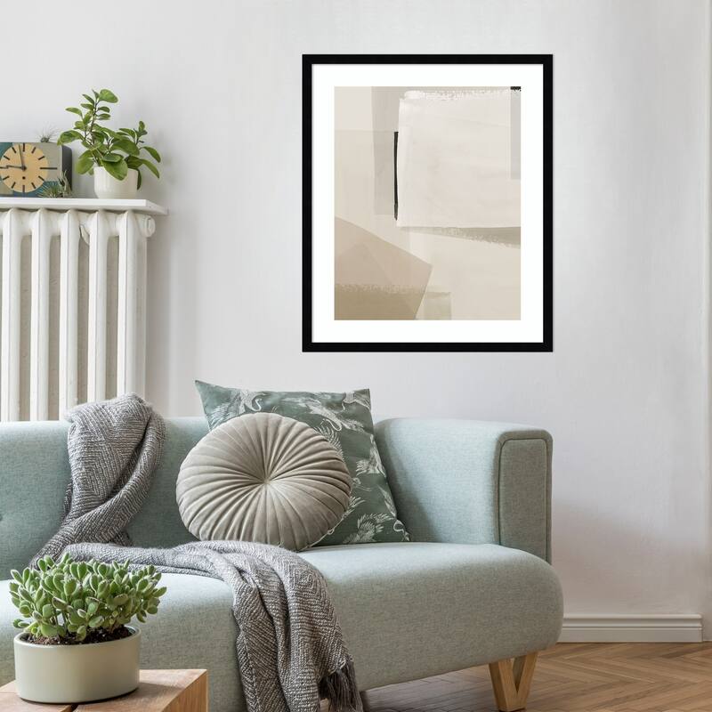 Muted Layers of Geometric Calm by Hazel J Wood Framed Wall Art Print - Svelte Noir Black