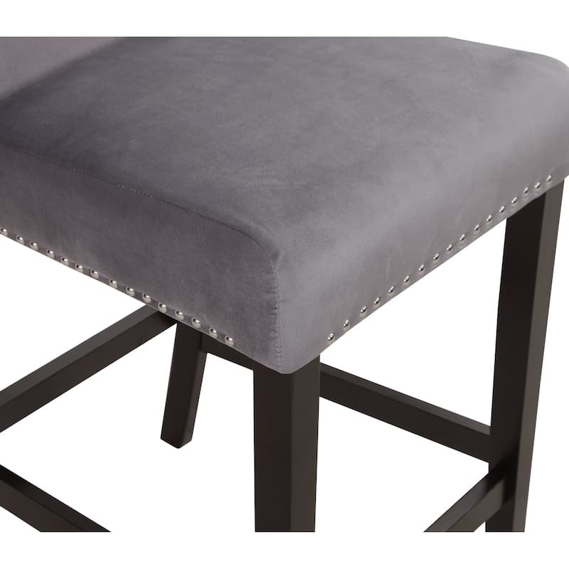 Zahara Glam Grey Velvet Padded Nailhead Counter Height Chairs by Furniture of America (Set of 2)