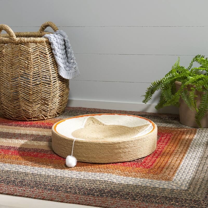 SAFAVIEH Home Natural Rust 18"W x 18"L x 4"H Cat Scratch Toy Round Jute Nest - 18''W x 18''L x 4''H
