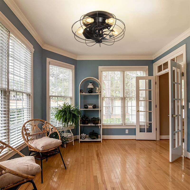 Depuley 20" Caged Ceiling Fan with Lights Remote Control Farmhouse Timer 3-Speed Flush Mount Ceiling Fan for Living Room