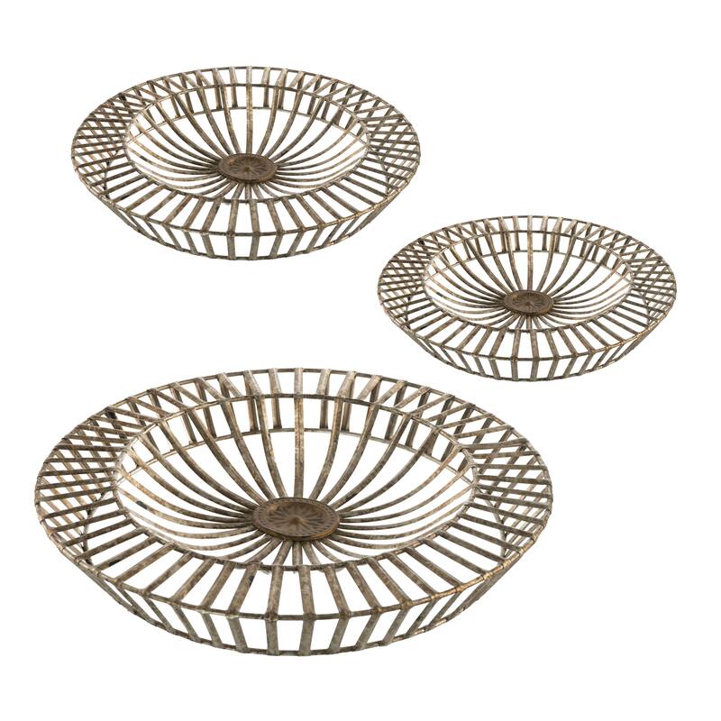 Set of 3, Modern Jennings Discs Wall Decor with Shield Design and Floral Pattern, for Fireplace Mantel Above Desk