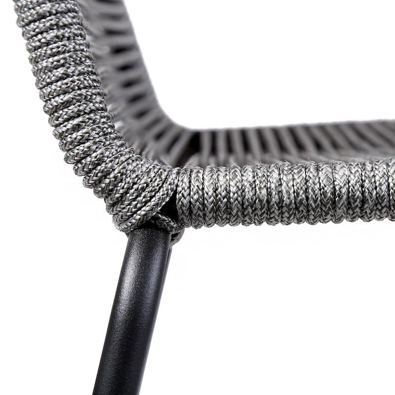 Shasta Black Steel and Rope Indoor Outdoor Bar Height Stackable Patio Bar Stools - Set of 2 - Bar Height