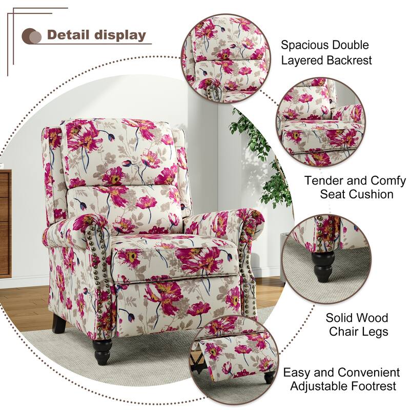 Alisa 35'' W Vegan Leather/ Linen Glider Push Back Recliner Chair