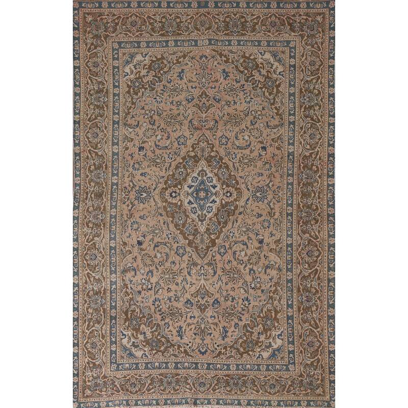 Hand Knotted Oriental 100% Wool Carpet Traditional Floral Coral Mashad Area Rug - 9' 1'' X 6' 1''