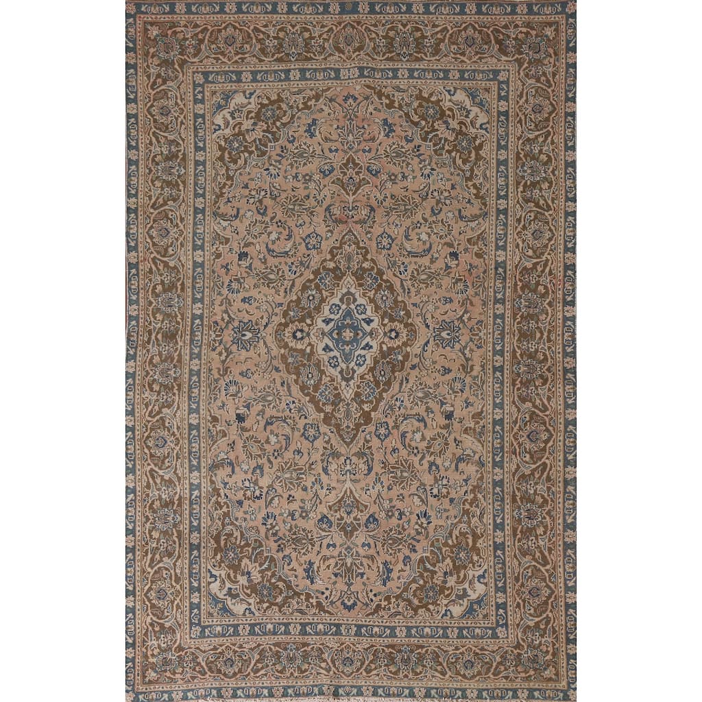 Hand Knotted Oriental 100% Wool Carpet Traditional Floral Coral Mashad Area Rug - 9' 1'' X 6' 1''