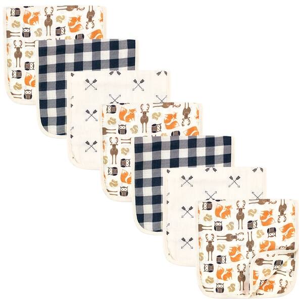 slide 1 of 1, Hudson Baby Infant Boy Muslin Burp Cloth 7pk, Forest, One Size - Forest - One Size