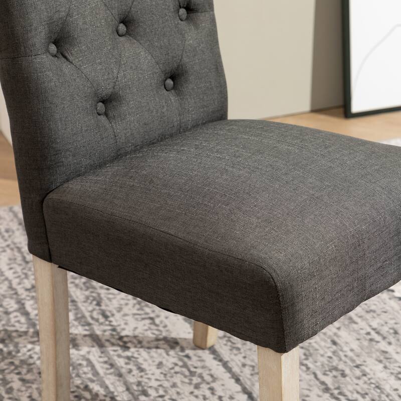 Contemporary 5-Piece Dining Set with Round Table and Button-Tufted Chairs - Solid Wood Construction for Lasting Durability