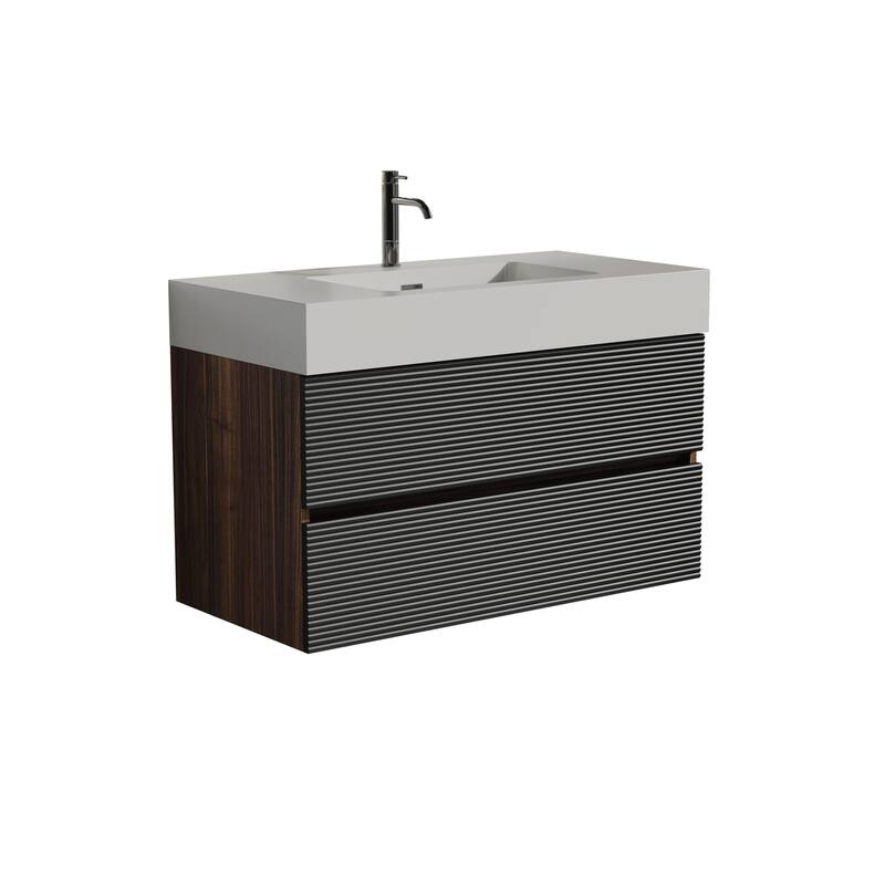 GDFStudio - Grace Floating Bathroom Vanity with Solid Surface Sink and Soft-Close Storage
