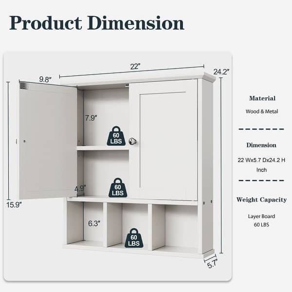 dimension image slide 0 of 7, Futzca Bathroom Cabinet Wall Mounted, Storage Cabinet with Doors and Shelves