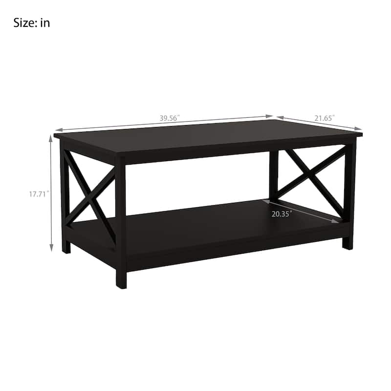 Rectangle Wooden Coffee Table 2-Tier End Table
