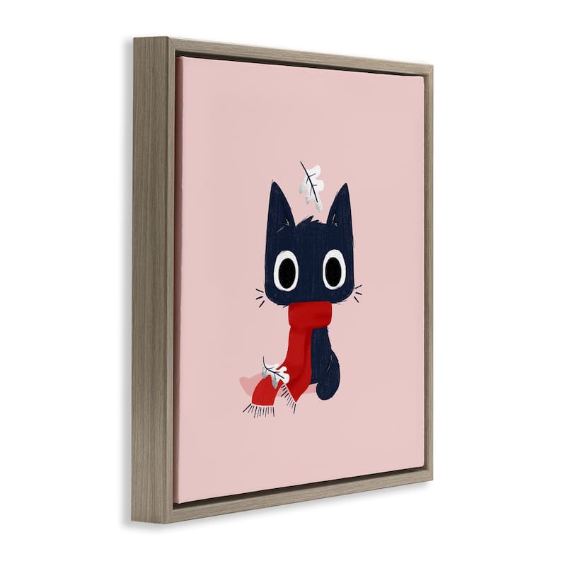 Stupell Little Kitten in Scarf Framed Floater Canvas Wall Art Design By Sarah Hickman