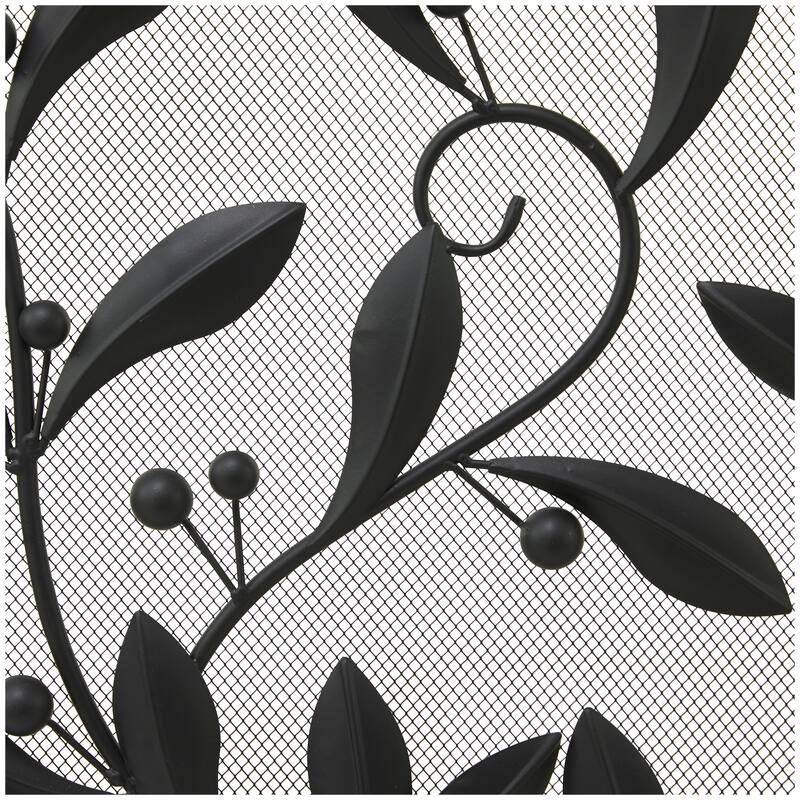 Metal Scroll Foldable Mesh Netting 3 Panel Fireplace Screen with Leaf and Vine Relief - Black or Red - Roche River Decor