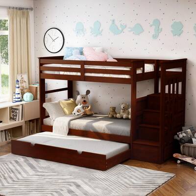 Furniture of America Bred Modern Walnut 2-piece Bunk Bed w/ Trundle Set