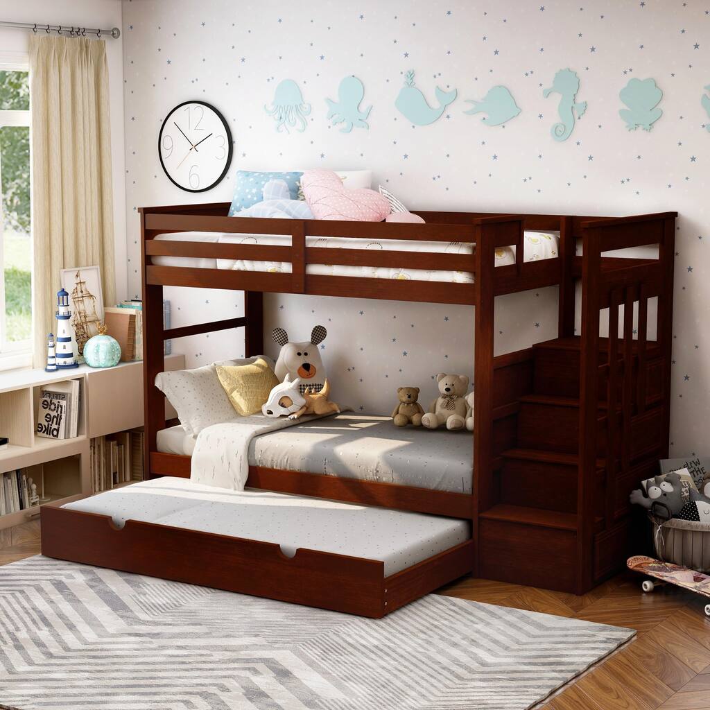 Furniture of America Bred Modern Walnut 2-piece Bunk Bed w/ Trundle Set