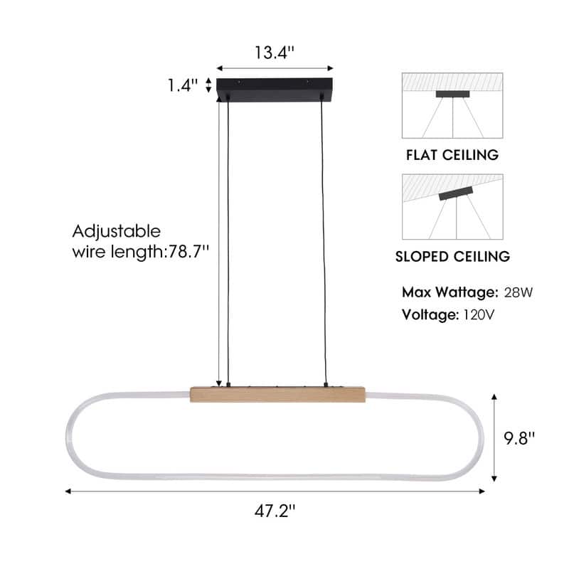 47.2" Modern LED Pendant Light Dimmable Acrylic Wood Chandelier Adjustable Hanging Light Fixture for Dining Room Kitchen Island