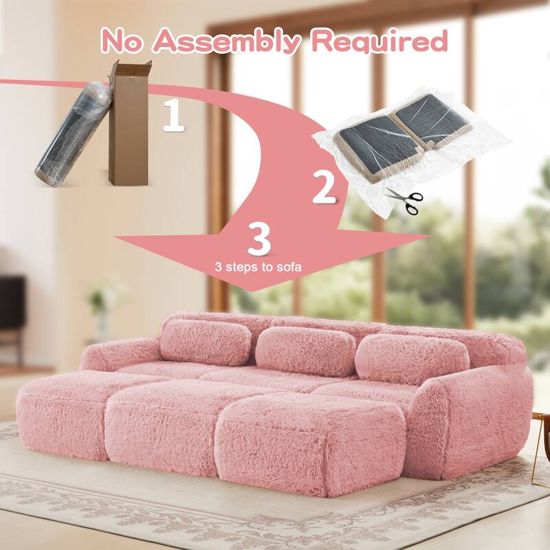 Anmytek 3-Seater Modular Sectional Sofa Soft Plush Fabric Movable Ottoman Non-Slip Base No Assembly