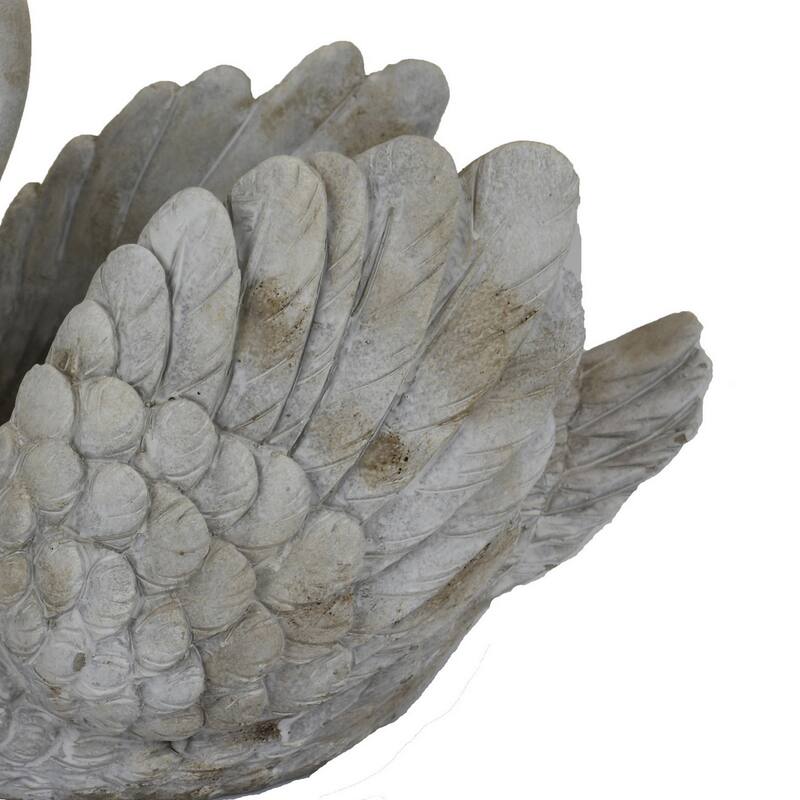 Jina Large Planter with Swan Sculpted Details, Gray Terracotta 12 Inch