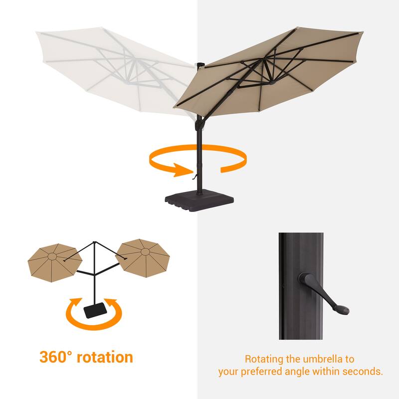 LIVOOSUN Outdoor Cantilever Offset Patio 11Ft Aluminum Umbrella w/Base