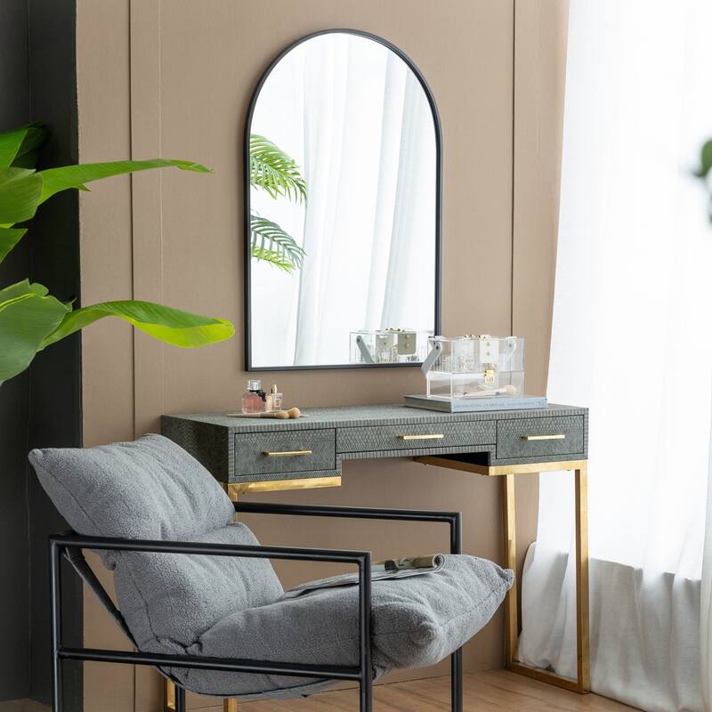 24" x 36" Arched Mirror with Metal Frame - Black