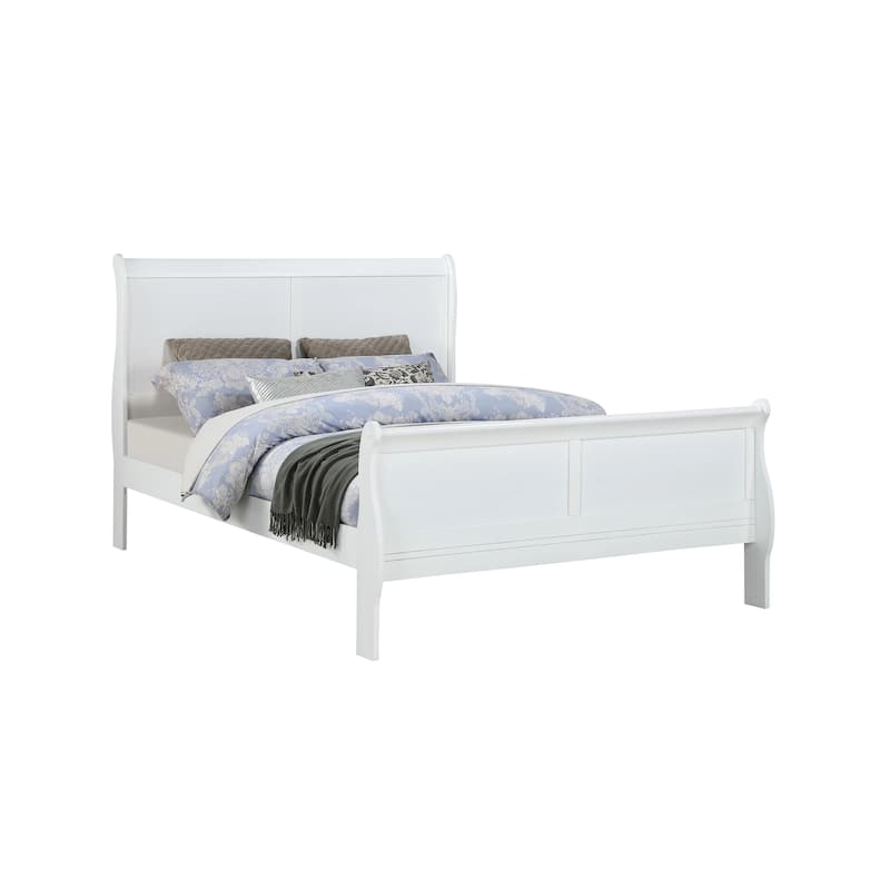 White Full Size Solid Wood Panel Sleigh Bed