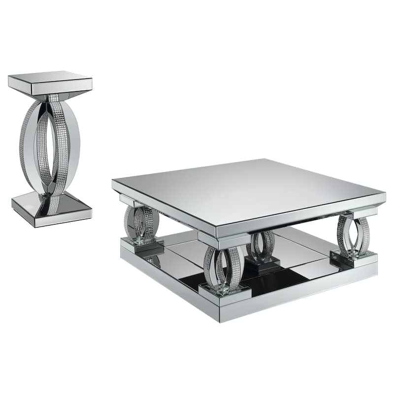 Amalia Mirrored Coffee And End Table Set Silver