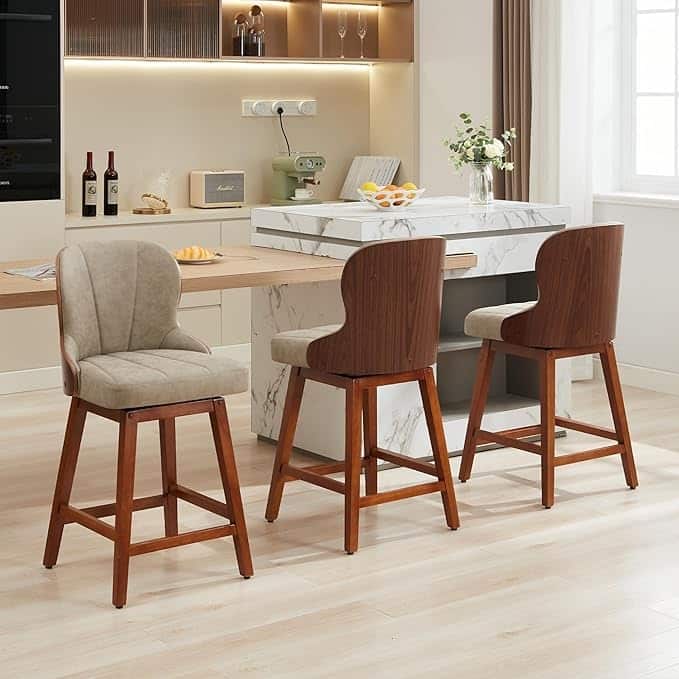 XINMICS 26 Inches Counter Height Bar Stools, Swivel PU Leather Bar Stools with Bentwood Backs, Set of 2/3 - N/A