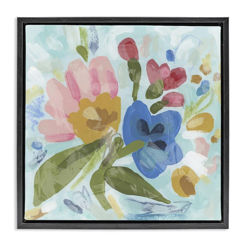 Stupell Stylish Pop Flowers Framed Floater Canvas Wall Art Design By June Erica Vess - 18 x 18 - Black