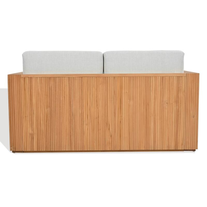 SAFAVIEH Couture Saint Lucia Reeded Teak Wood Patio Loveseat