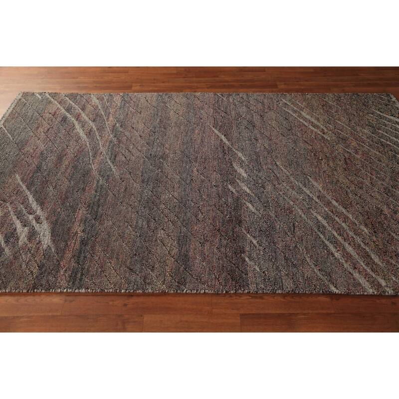 Striped Moroccan Indian Area Rug Hand-Knotted Wool Carpet - 5'1" x 8'1"